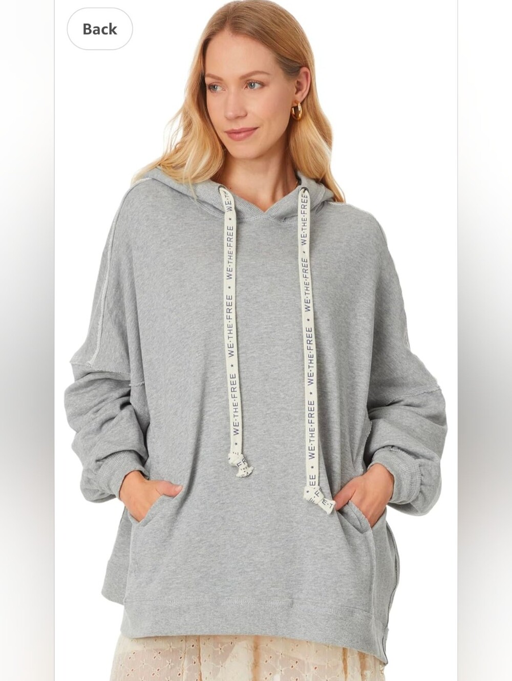 Free People Gray Logo-Drawcord Hooded Sweatshirt